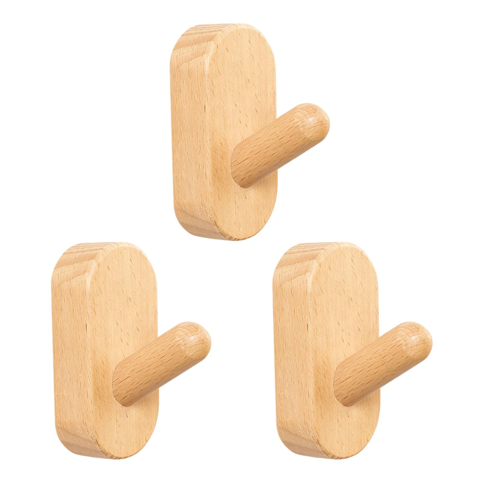 Uqezagpa Natural Wood Wall Mount Hook Without Nails Needed Sturdy for Coat Towels and Bags Space Saving Hook