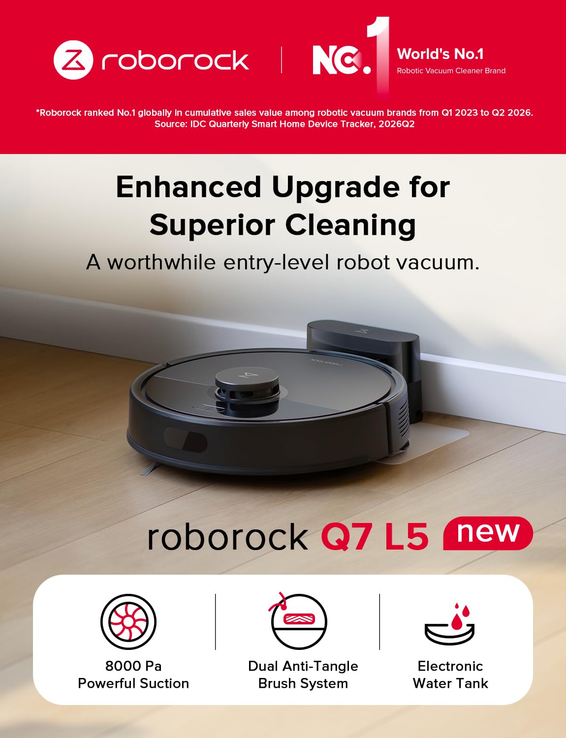 roborock Q7 L5 Robot Vacuum and Mop Combo, 8,000Pa Suction view 2