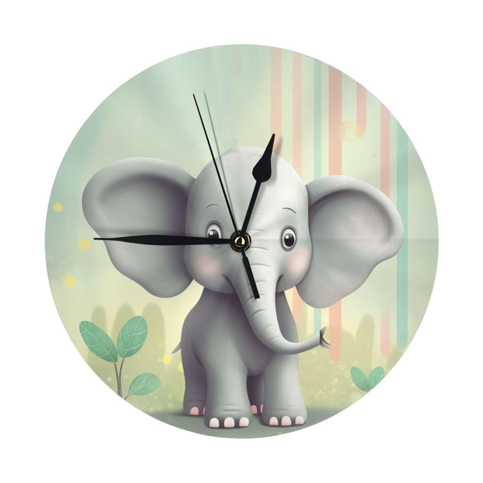 Horloge murale imprimée éléphant KHiry anti-bruit pour un sommeil réparateur