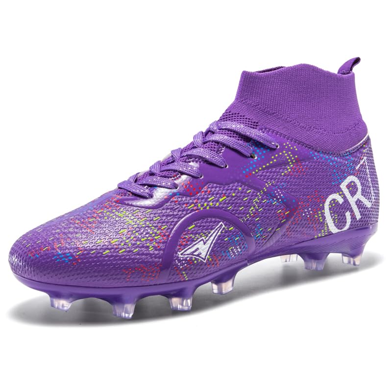 High Top Soccer Cleats, Professional Training Shoes, Black Pink Purple, Mesh Polyester, Anti-Slip, Breathable Lightweight Design for Men, Youth Athletes