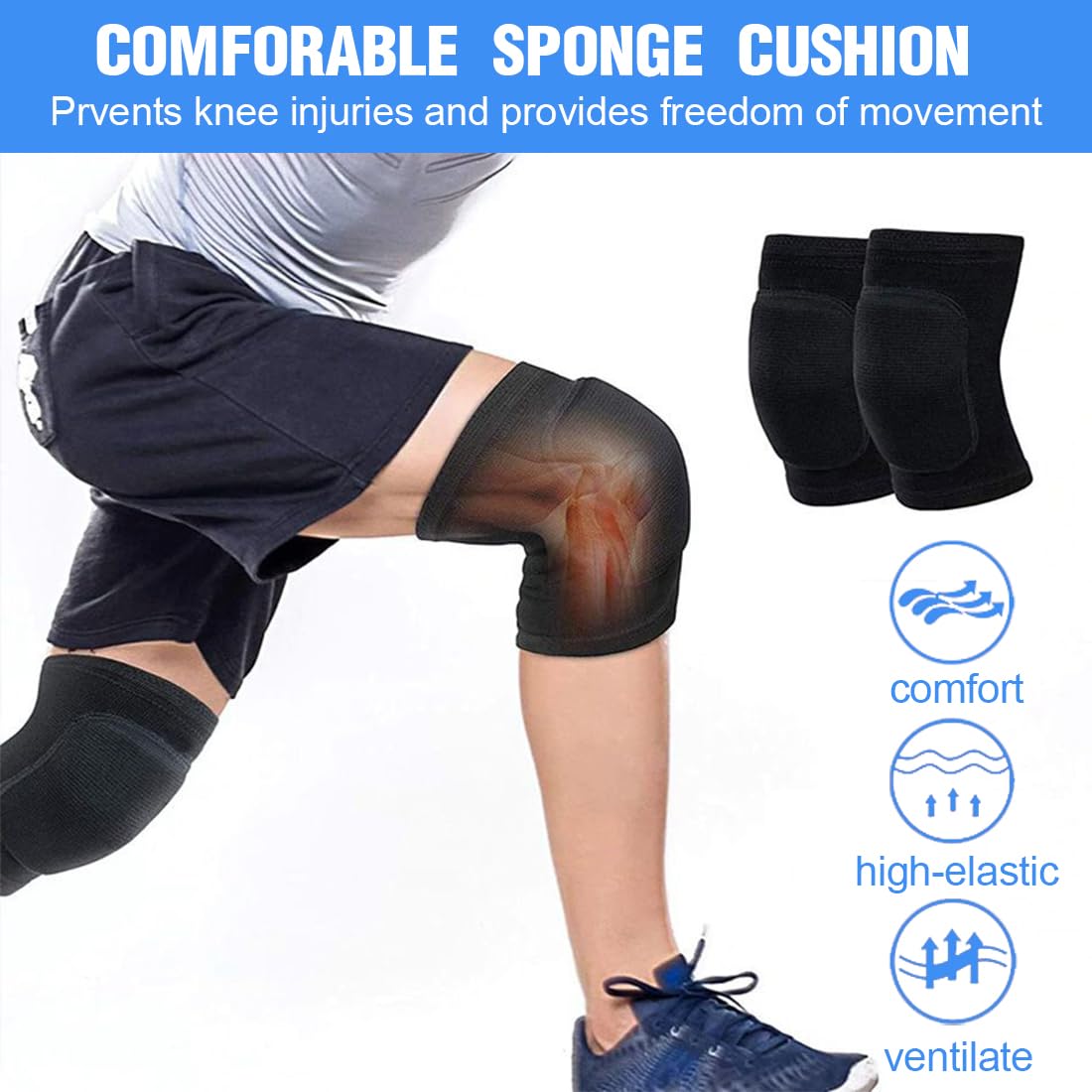 EIHI Genouillères De Danse 2 Pièces – Sport Élastique Unisex, Pour Enfants & Adultes, Idéal Pour Foot, Jogging, Yoga, Fitness
