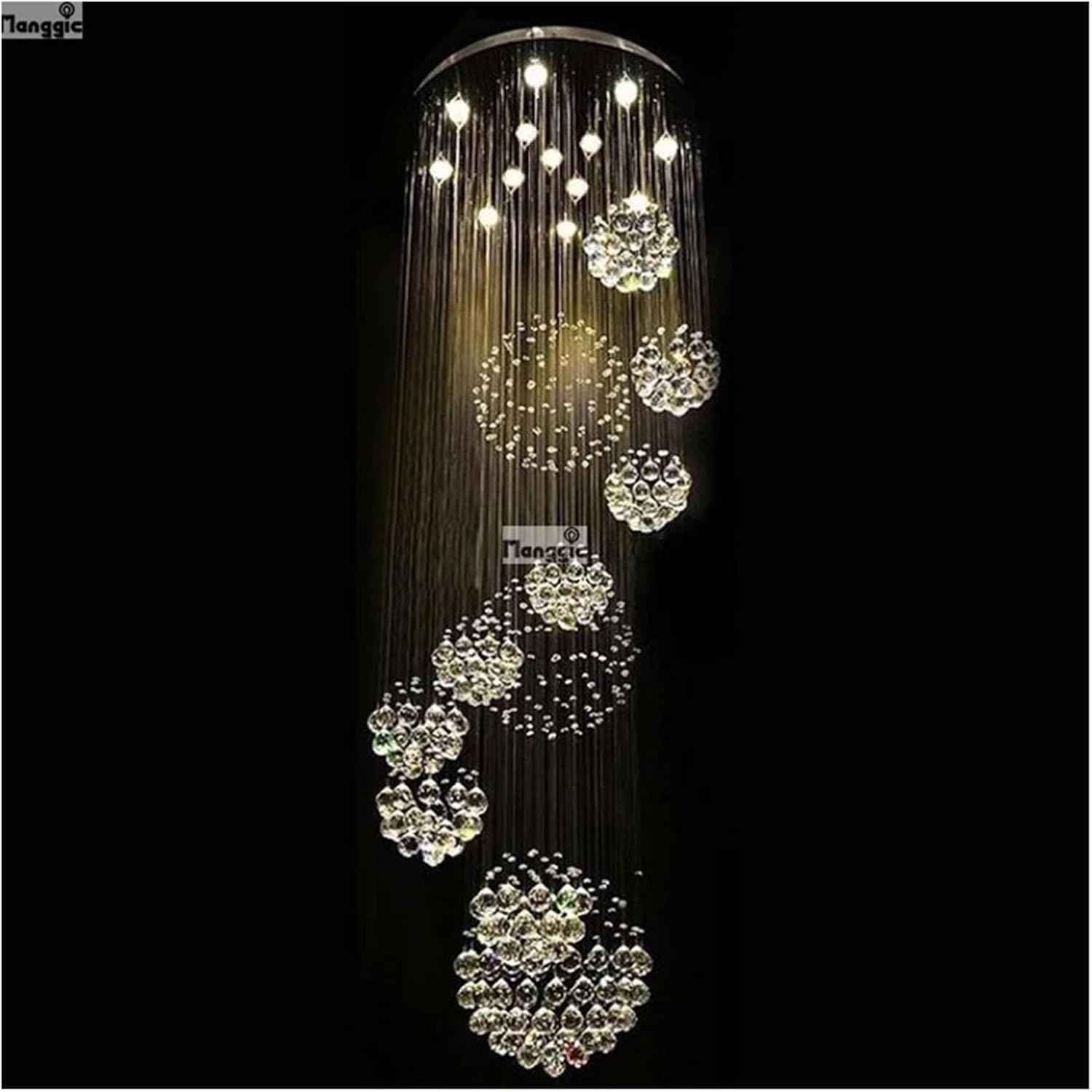 Luxury K9 Crystal Chandelier, Modern LED Hanging Light Fixture for Living Room, Staircase, Villa Decoration, D55cm H180cm(D80cm H220cm)