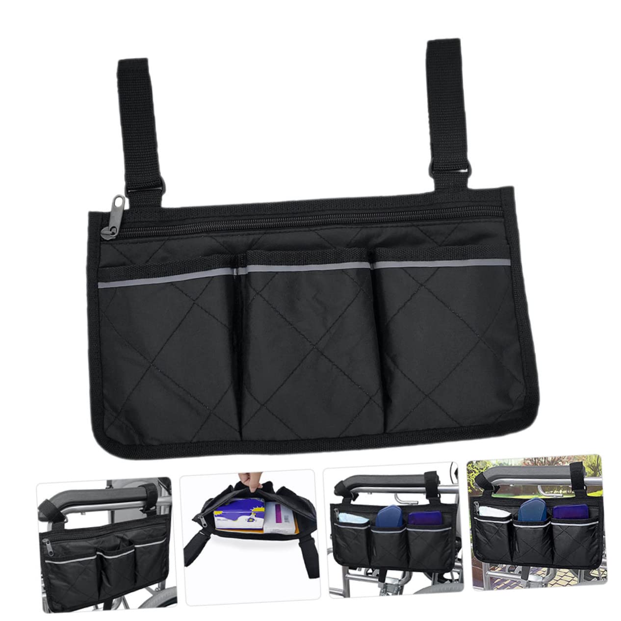 Ipetboom 3piezas Bolsa Lateral Organizadora Para Con Compartimentos y Reflectante Para Almacenamiento De Objetos Andadores y Sillas De Movilidad