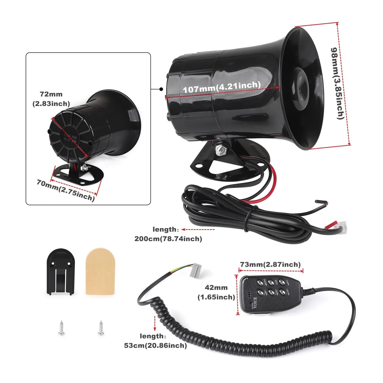 Megáfono for coche, motocicleta, altavoz de 6 tonos, sirena tradicional, alarma, ambulancia, policía, altavoz