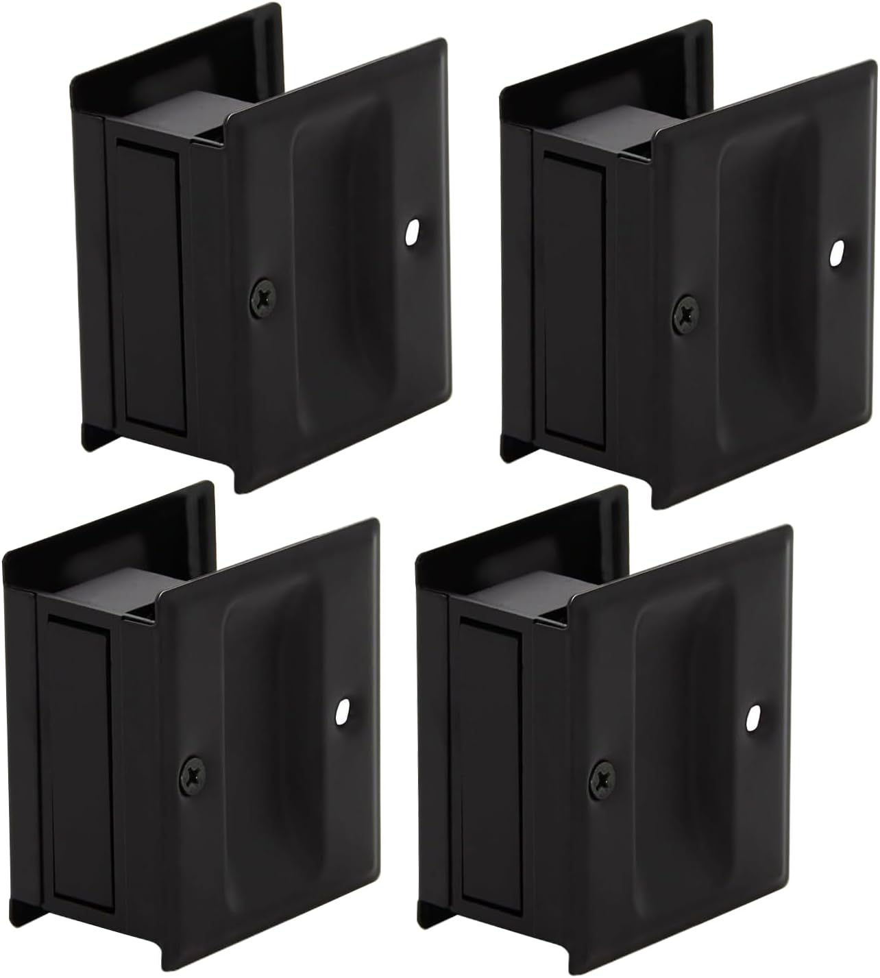 Pocket Door Handle Pull Without Switch Plate,Solid Pocket Passage Door Pull, Easy Install 2-3/4”x2-1/2”, for 1-3/8” Thickness Door,Matte Black,4 Pack