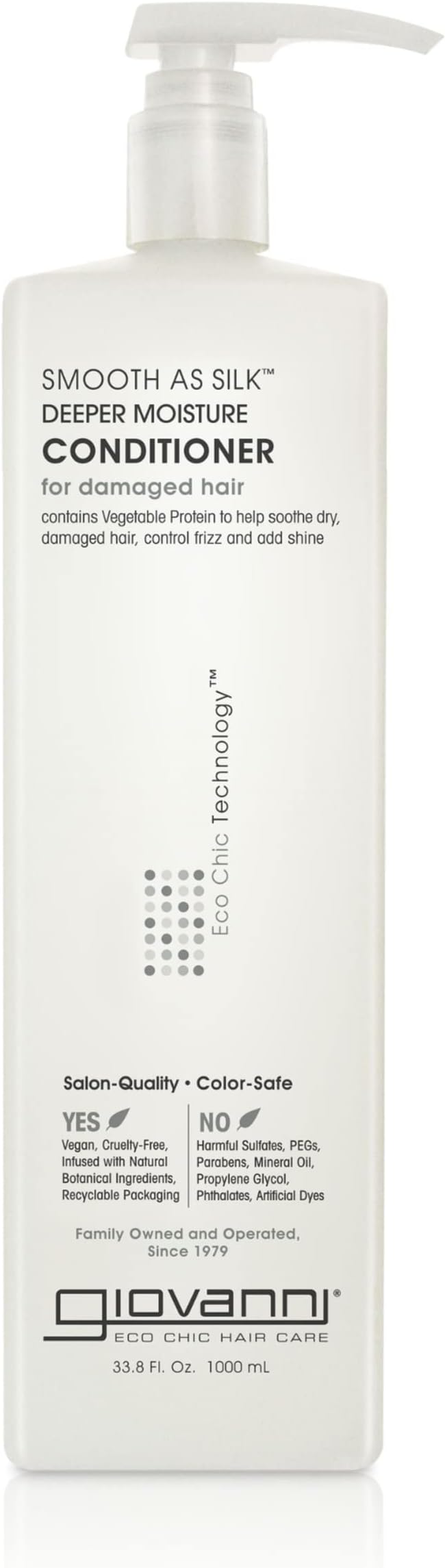 GIOVANNI Smooth As Silk Deeper Moisture Conditioner, 33.8 oz. Calms Frizz, Detangles, Wash & Go, Co Wash, No Parabens, Color Safe, Sulfate Free, Liter Size (Pack of 1).
