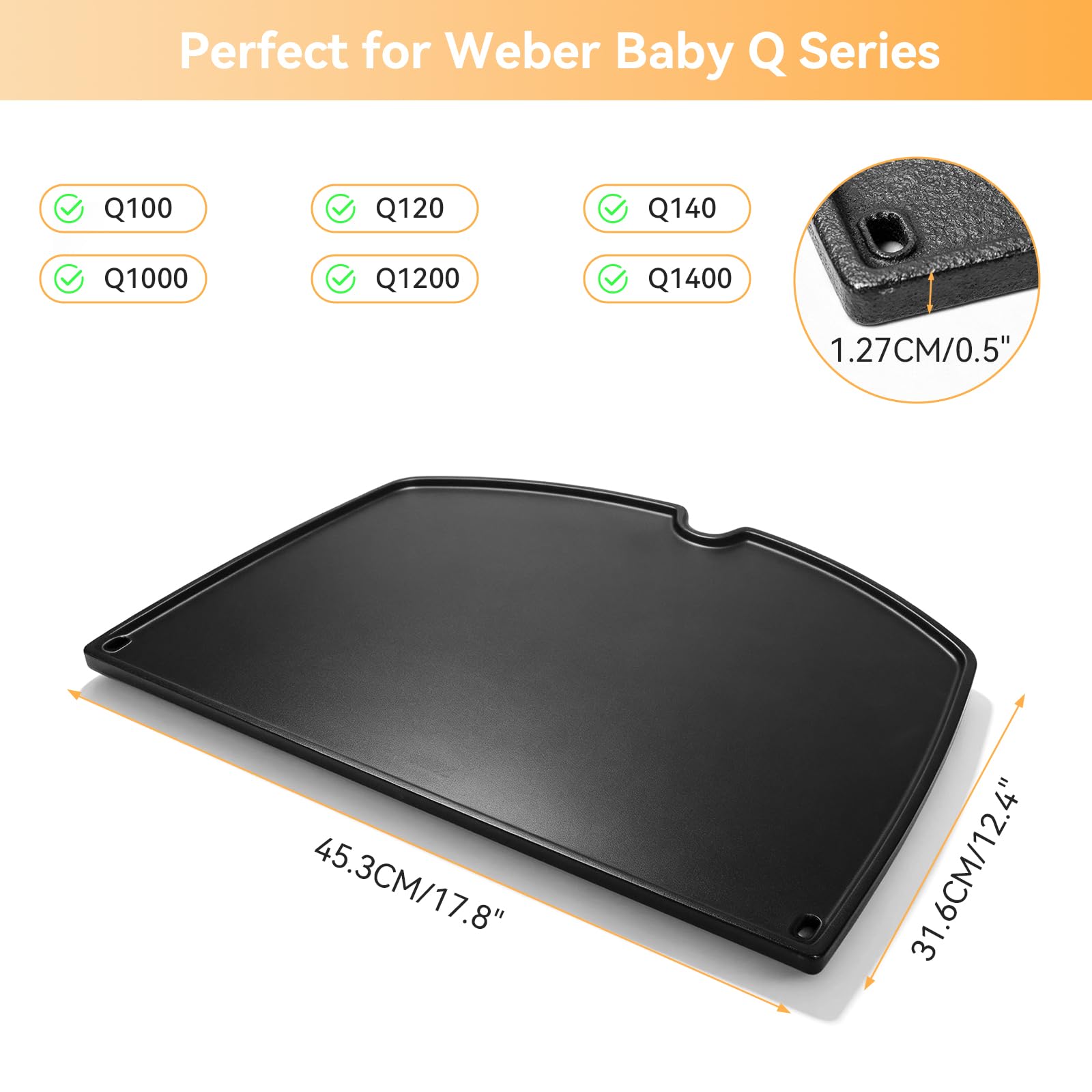 6558 Piastra in ghisa per barbecue Weber Q1000 Q1200 Q1400 Q100 Q120 Q140 serie accessori per barbecue a gas, 32 x 22 cm, piastra per barbecue a gas Weber