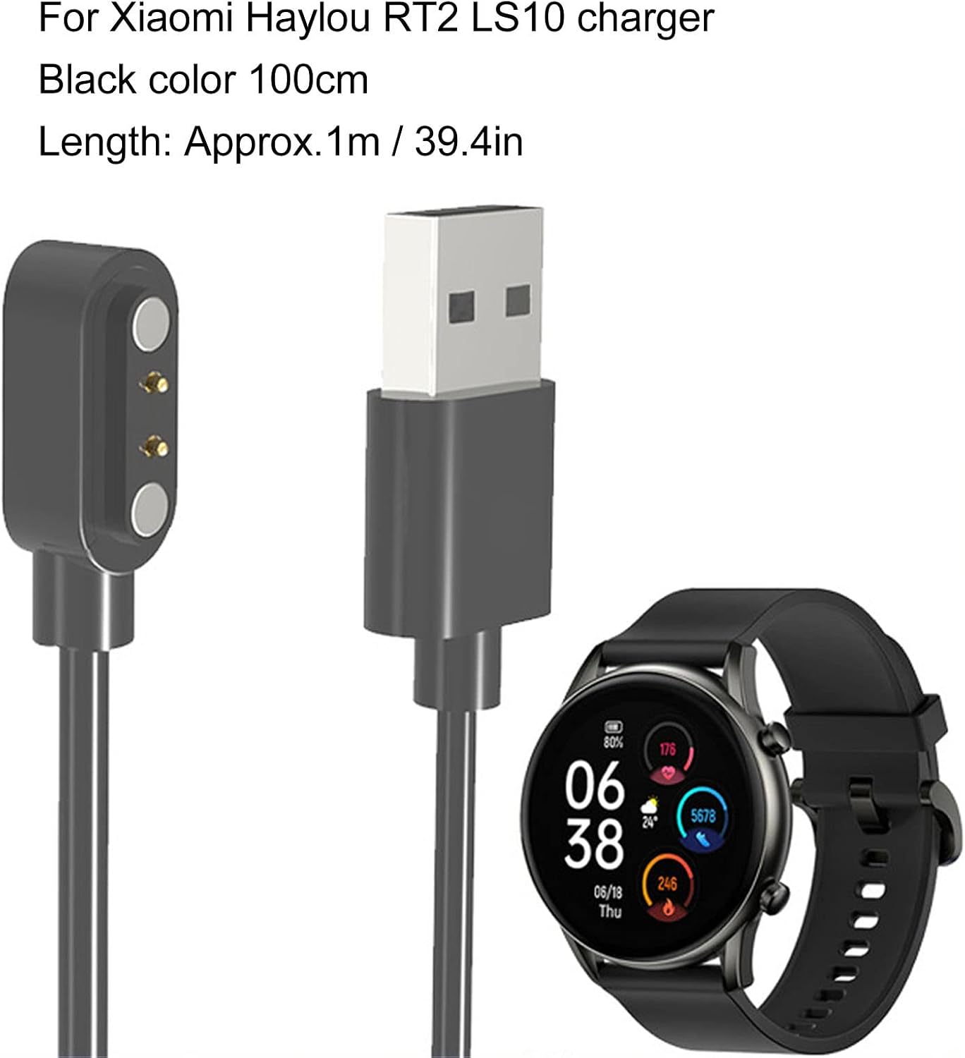 Gavigain Smartwatch Charging Cable,1M Smart Watch Charger USB Magnetic Smartwatch Replacement Charging Cable Cord Replacement Magnetic Watch USB Charging Cable Cord for RT2 LS10