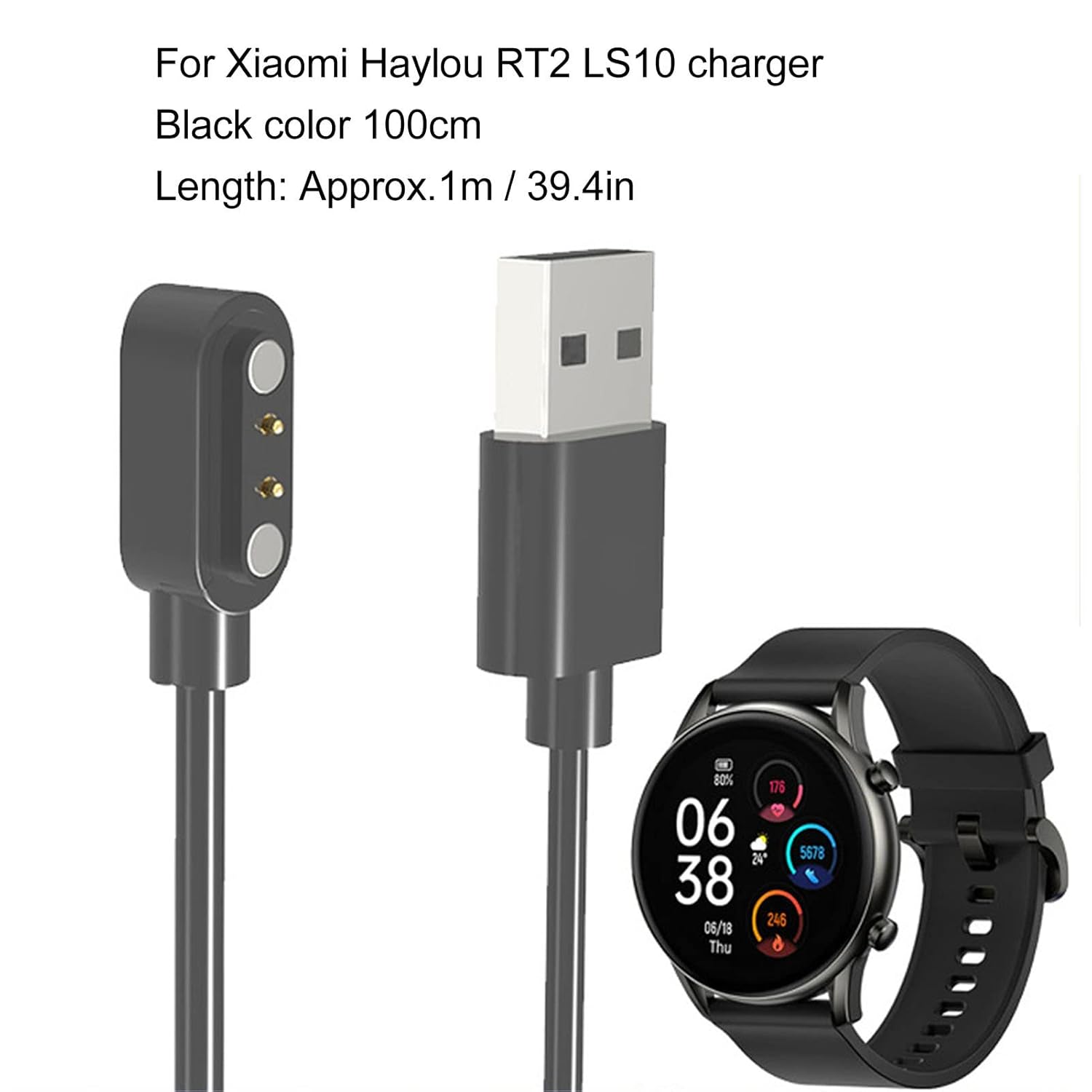 Compatibility image showing charger and compatible smartwatch