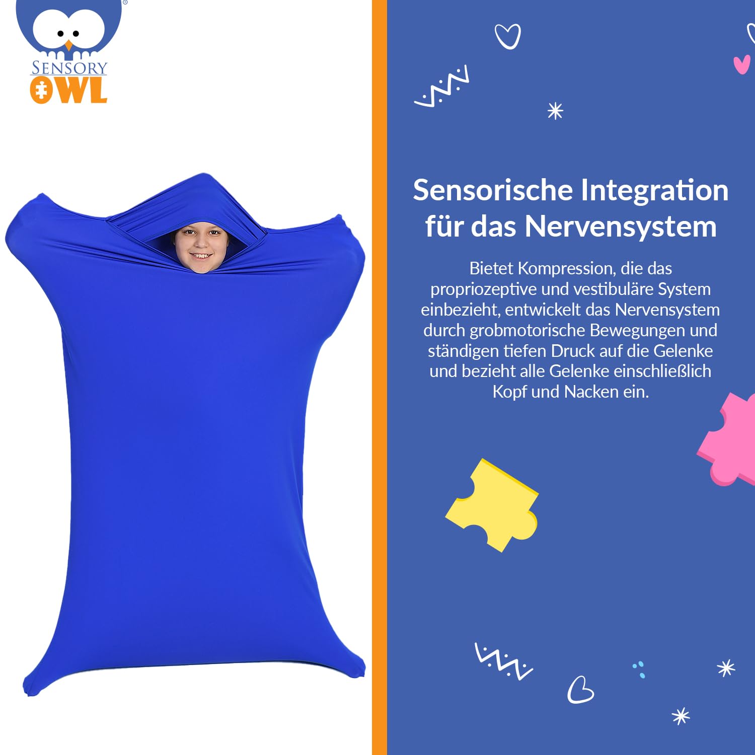 Ganzkörpersocke Sensorisch Kinder und Erwachsene Ganzkörperwickel Stressabbau Autismus ADHD Hilfsmittel M 125 cm Blau