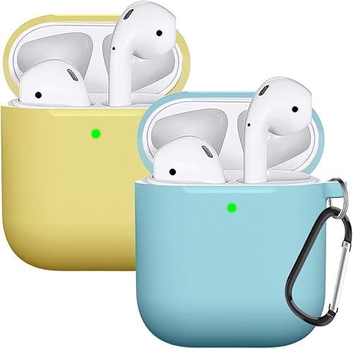 Miniatura 7 de Funda protectora de silicona compatible con el estuche de Airpods 2 y 1 (paquete de 2), color negroturquesa
