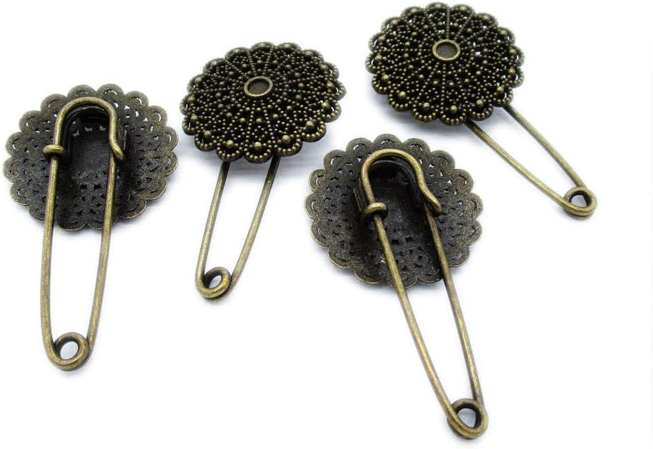 130 PCS Metal Antique Bronze Color Jewelry Making Supplies Charms Beading Crafting Wholesale R3IU4 Round Flower Safety Pins Brooch
