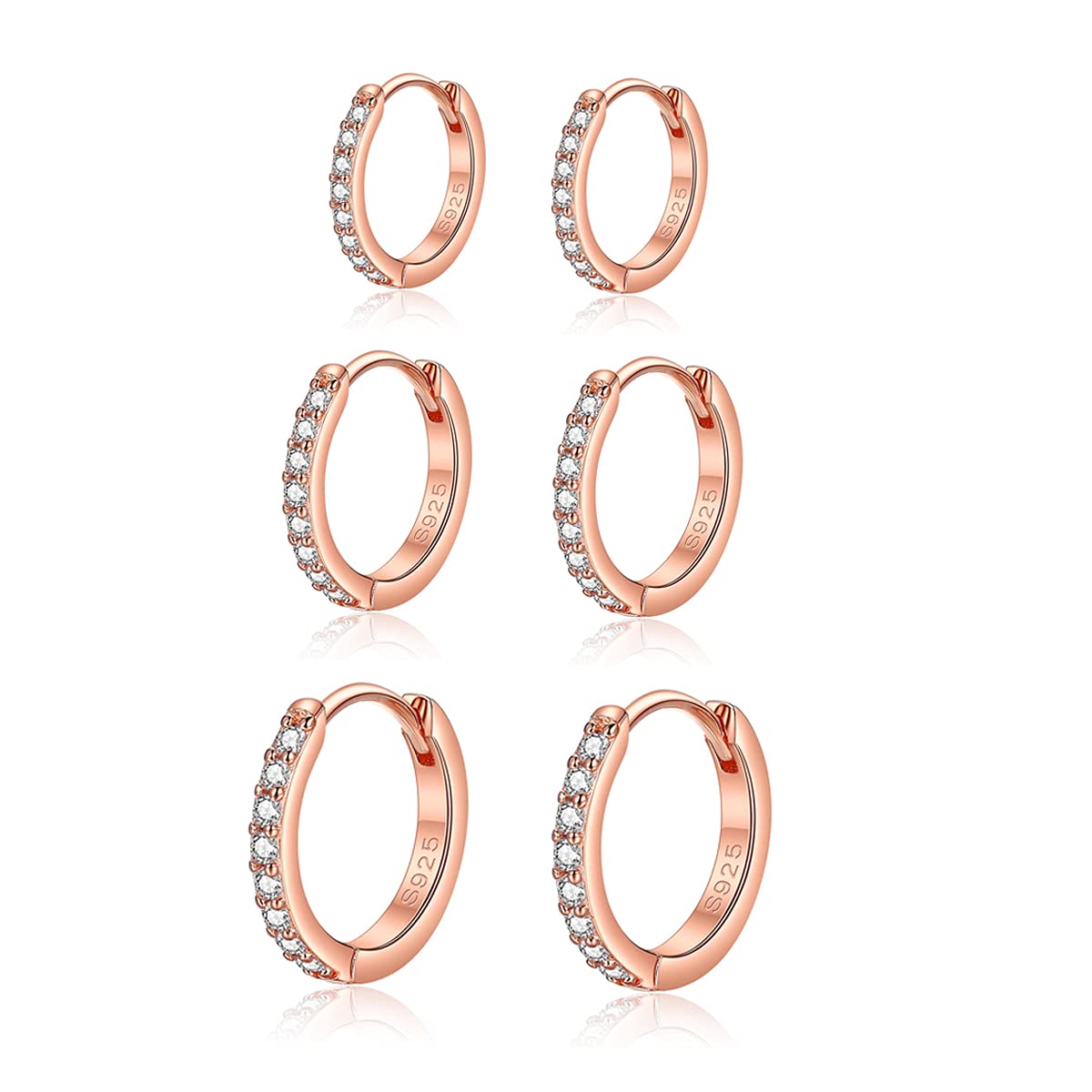 Hasnsofie Creolen Silber Damen Ohrringe, 3 Paare 925 Sterling Silber Creolen Ohrringe Set, Hypoallergen Klein Schlafen Creolen Ohrringe mit AAA Zirkonia, Silber Kreolen Ohrringe Set in 10, 12, 14mm