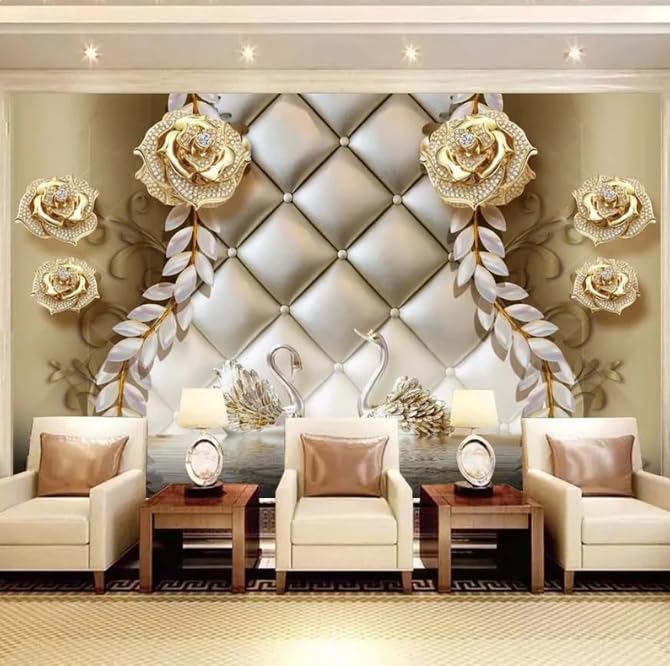 Fresque murale 3D dorée pour un salon moderne chic