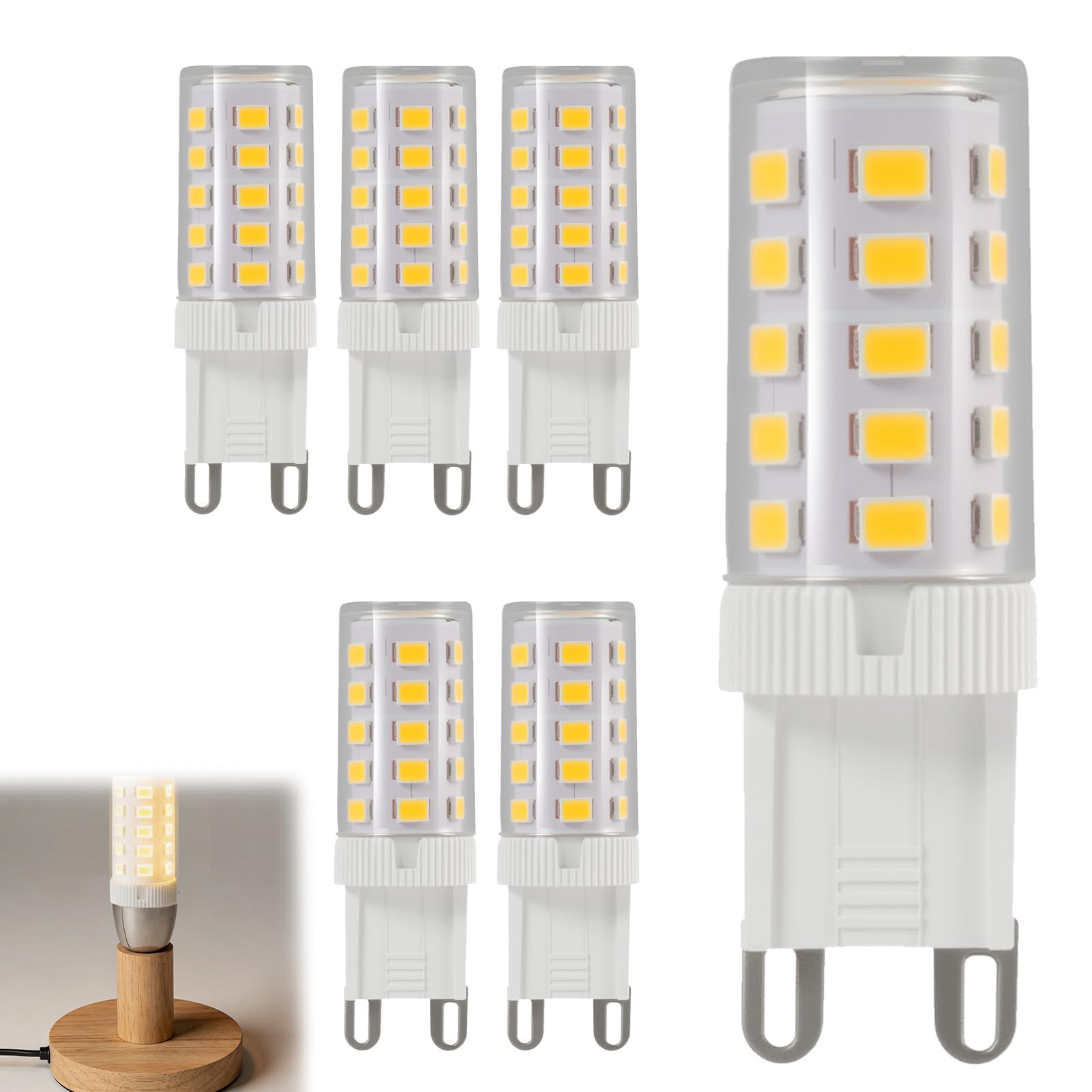 6 Pcs G9 LED Bulbs 3W, 3000K G9 Warm White LED Bulbs, G9 Capsule LED Light Bulbs AC220 240V Non Dimmable No Flicker Halogen Replacement for 30W 40W Bulbs for Chandelier Cabinet Ceiling Indoor Lighting