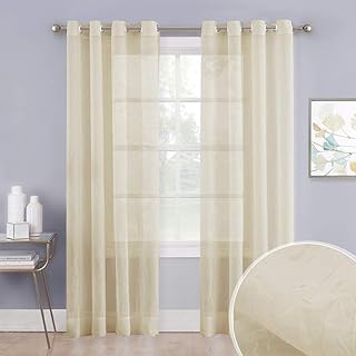 NICETOWN Living Room Sheer Curtains Voile Textured, Grommet Top Vertical Drapes Crushed Sheer Panels Crinkled Window Treat...