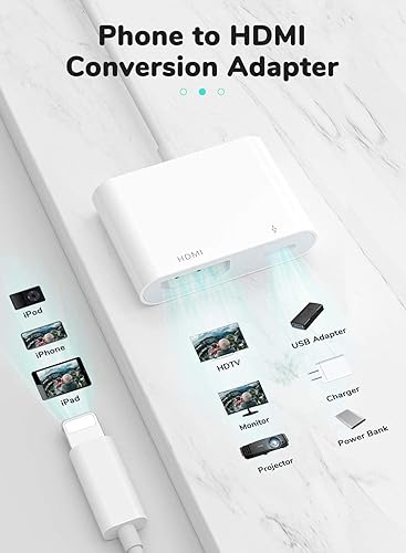 Miniatura 5 de Adaptador AV digital Lightning a HDMI con certificación MFi de Apple, 1080P, video HD, HDMI, sincronización de pantalla, cable con puerto de carga