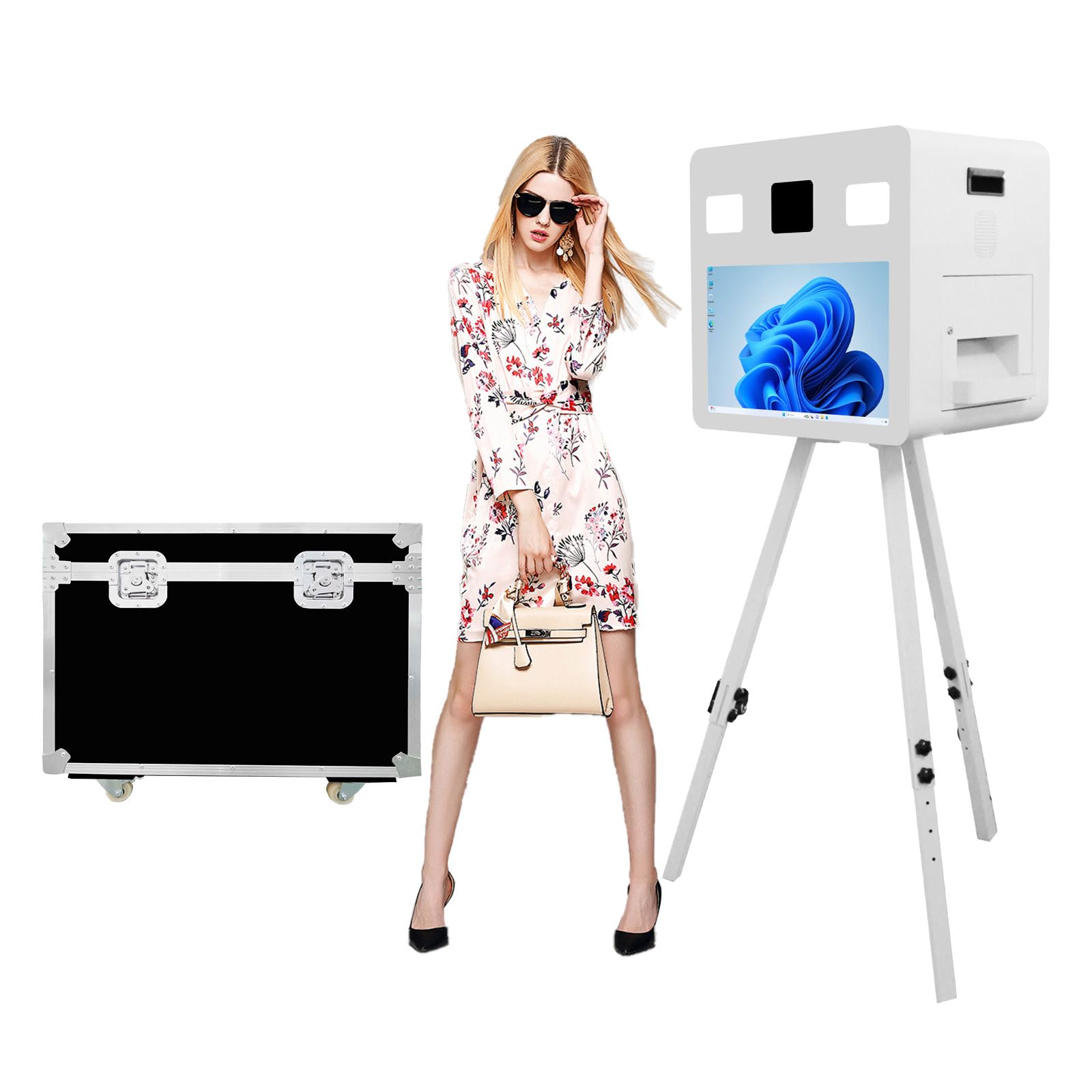 Aookely DSLR Photo Booth Selfie Photobooth 21.5inch Touch Screen Built-in Mini PC with Instant Printing & Sharing Function Perfect for Wedding Rental Parties (White, Photo Booth)