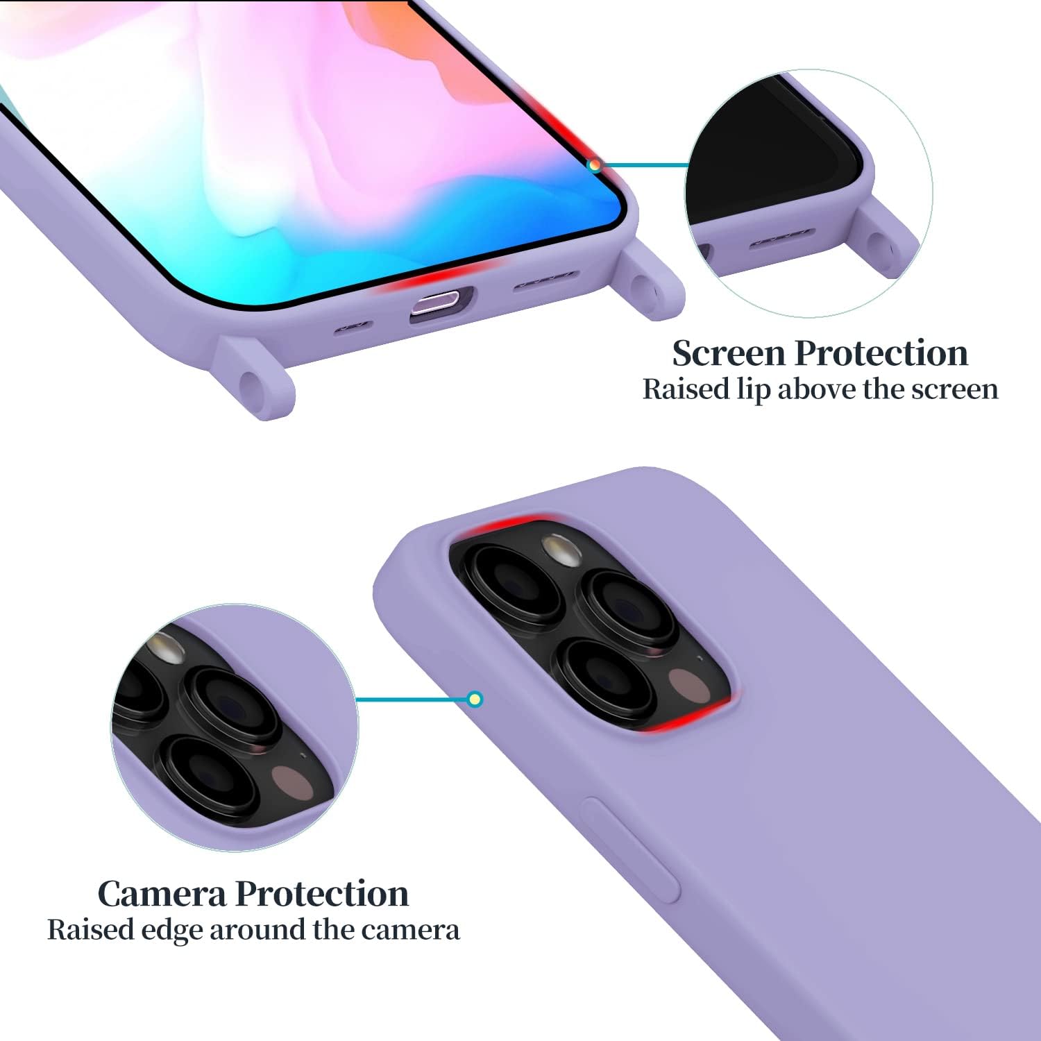 Compatible with iPhone 17 Case with Lanyard Crossbody iPhone Case with Strap Adjustable Shockproof Drop Protection Silicone Phone Cover for iPhone 17 6.3 inch Lavender Purple - Image 2
