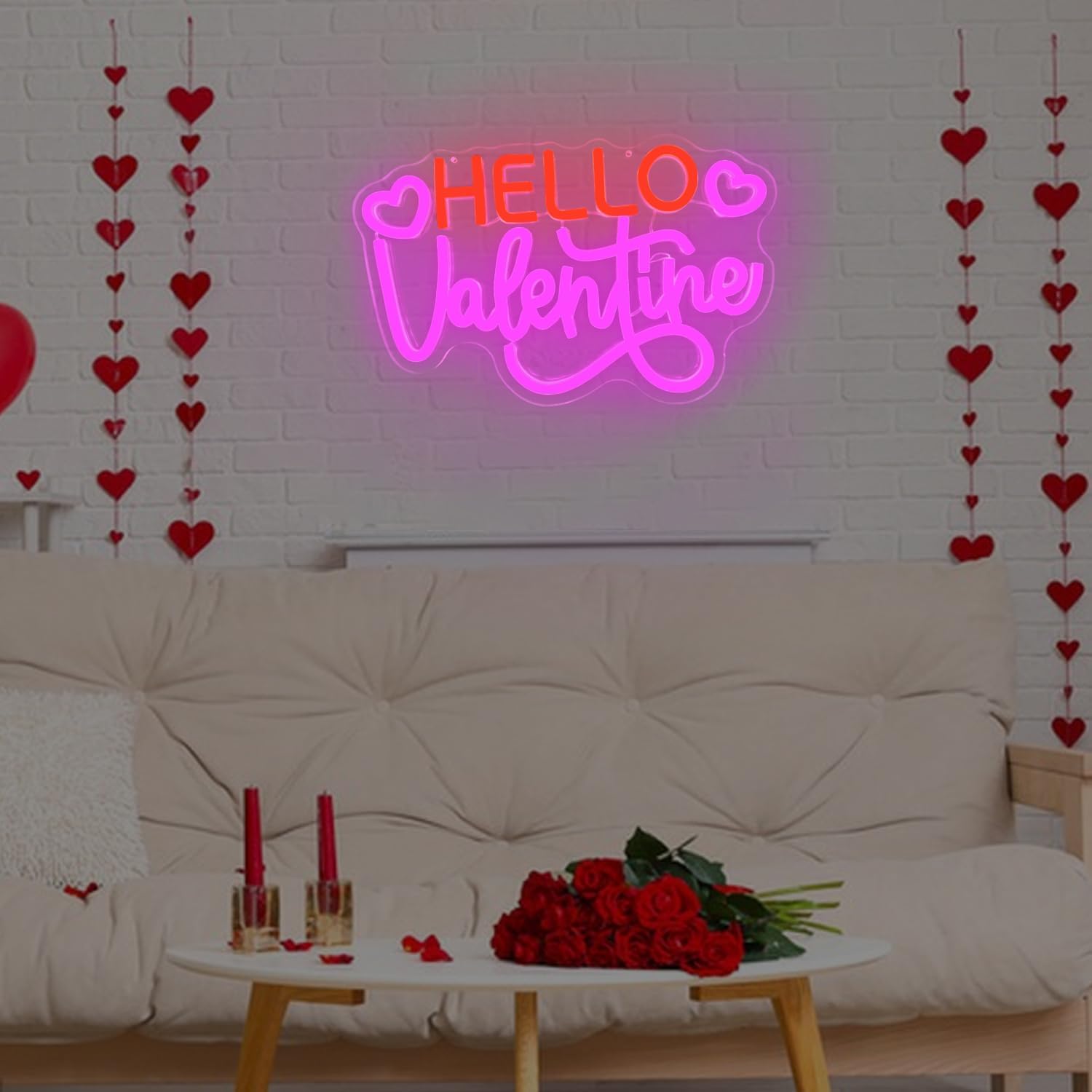 Hello Valentine Neon Sign Valentine'S Day Led Sign for Wall Decor Led Neon Heart Neon Light Up Sign for Decorations Party Lover Home Club Bar
