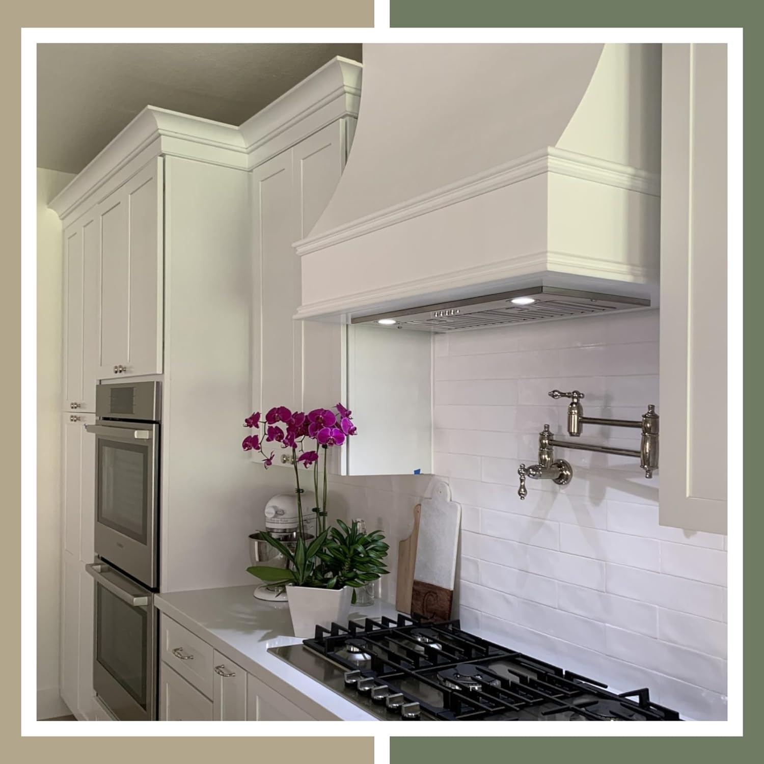 Riley & Higgs Unfinished Wood Kitchen Range Hood Cover, Sloped Front Wall Mount Vent Hood, Classic Trim, PlyWood with Maple, 49.5” W x 30” H - 4