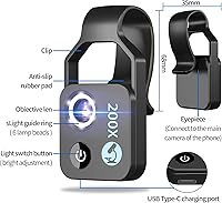 Vista 3 de Mini microscopio de teléfono con lente CPL/6 cuentas de luz LED, microscopio de bolsillo 200X con teléfono universal, accesorio de lente compatible