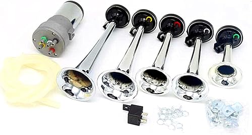 Miniatura 5 de Bocina de música Dixiland Bomba de aire plateada Bocina de coche personalidad de sonido multifrecuencia12V150DB Bocinas de aire de cinco tubos