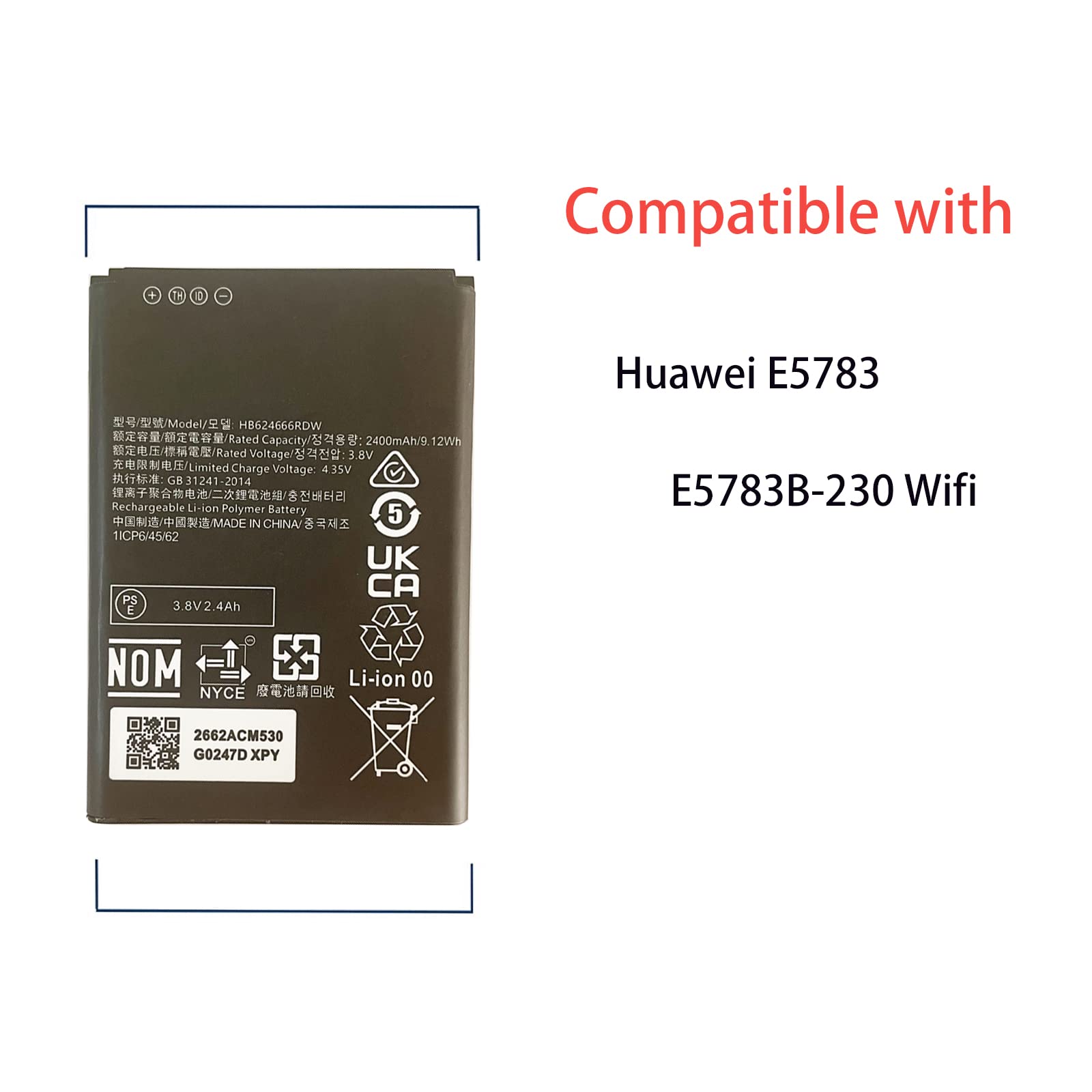 Vvsialeek HB624666RDW Batería de repuesto compatible para Huawei E5783 E5783B-230 WiFi Hotspot Router Batería con kit de herramientas