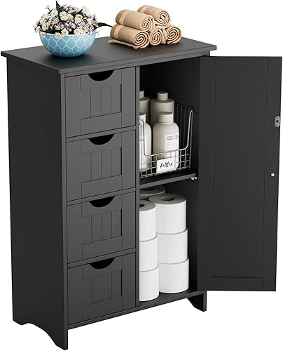 Miniatura 9 de YESHOMY Armario de almacenamiento de baño, organizador lateral independiente con gran espacio y estantes ajustables, muebles de oficina en casa para