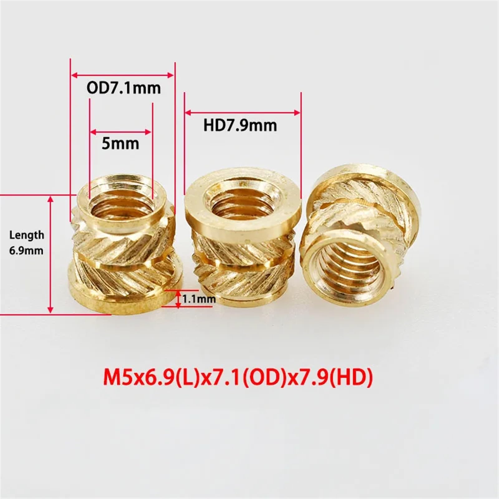 M2 M3 M4 M5 M6 M8 Ottone Hot Melt Inserto Flangiato Zigrinato Dado Filettatura Riscaldamento Formatura Inserto a Iniezione T-Nut Elettricità (Color : M5xL6.9xOD7.1, Size : 20Pcs)