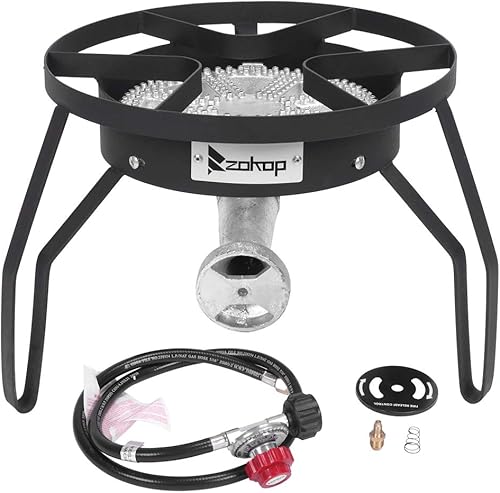 Miniatura 8 de Estufa redonda de 200, 000 BTU para exteriores, estufa de gas propano, quemador portátil de hierro fundido para patio, con regulador ajustable de