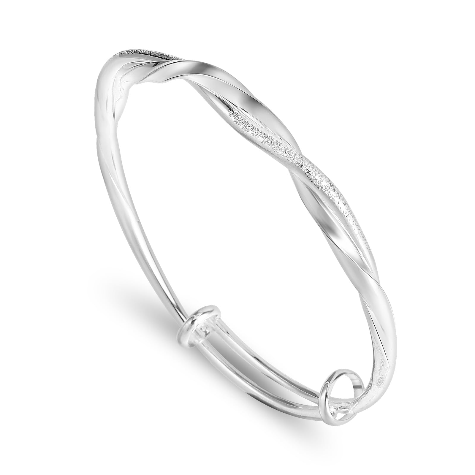 Silver Bangle Bracelet Adjustable Fit All Size, Fidget Bracelet Anxiety Relief Bracelet Classic Silver Charm Bracelet Bangle for Women Girls Ladies Birthday Valentine's Day Gifts Mother's Day Gift