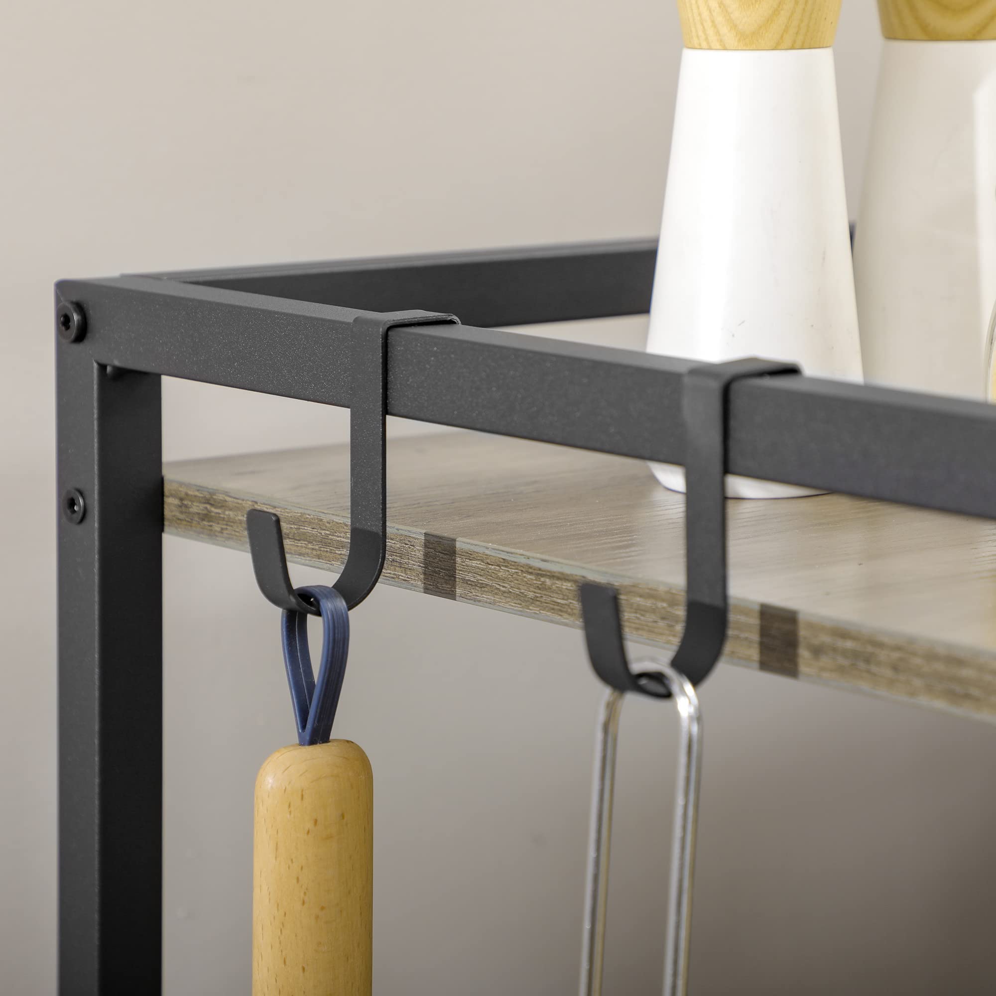 HOMCOM Carrito Auxiliar con Ruedas Carrito de Almacenamiento de 3 Niveles con Bolsa de Tela 2 Ganchos y Marco de Acero para Salón Cocina Comedor 66x40x80,5 cm Gris