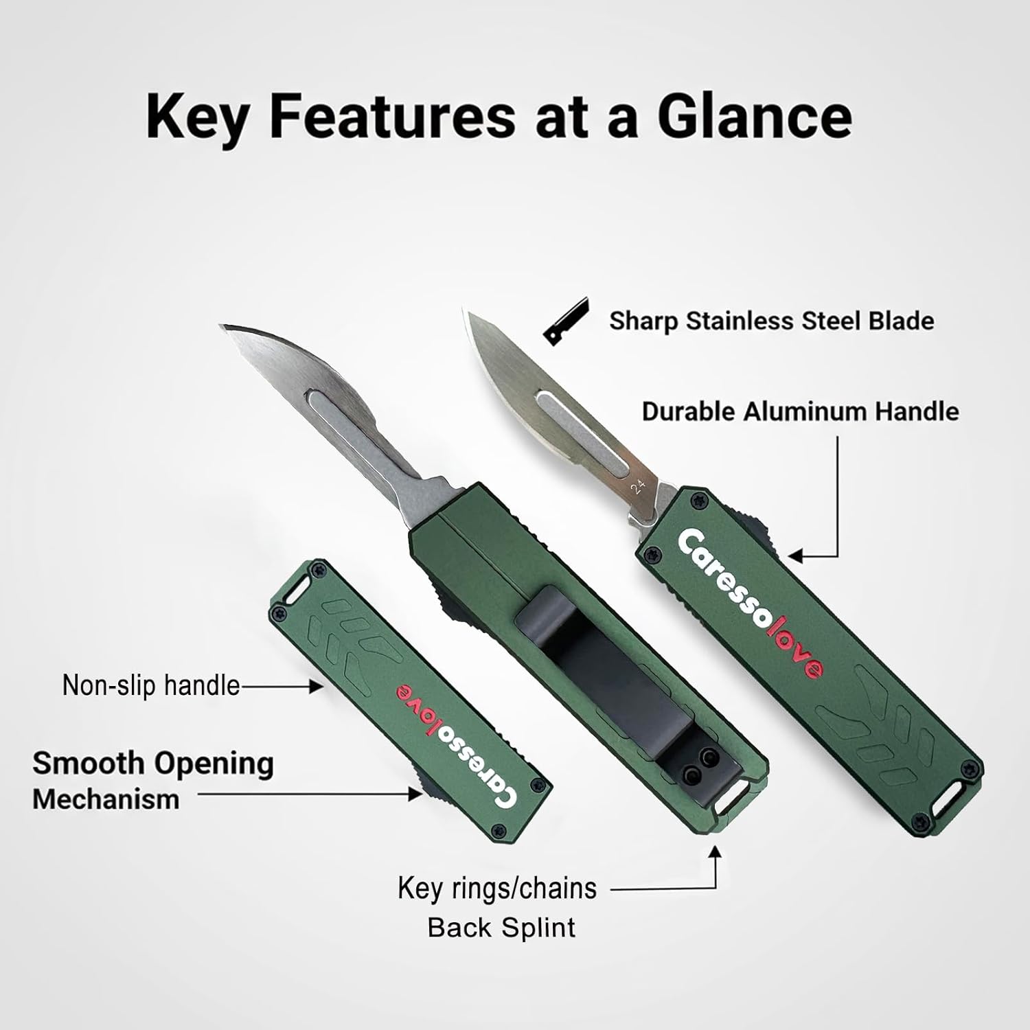 Caressolove EDC Small Pocket Knife Gadgets for Men, Automatic Utility Knife with 10 PCS #23 Blades, Keychain Box Cutter, Gifts for Him Mens Accessory