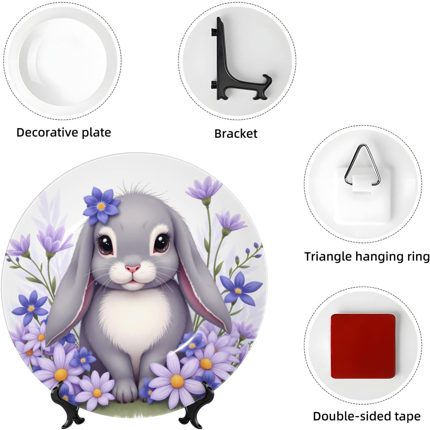 Easter Image Style Ceramic Plate Display Decorative Plate With Stand Wall Hanging Plate For Home Decor 10 Inch