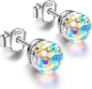 Austrian Crystal Earrings for Women 8MM Austrian Crystal Disco Ball Earrings Iridescent Disco Jewelry for Women