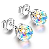 Austrian Crystal Earrings for Women 8MM Austrian Crystal Disco Ball Earrings Iridescent Disco Jewelry for Women