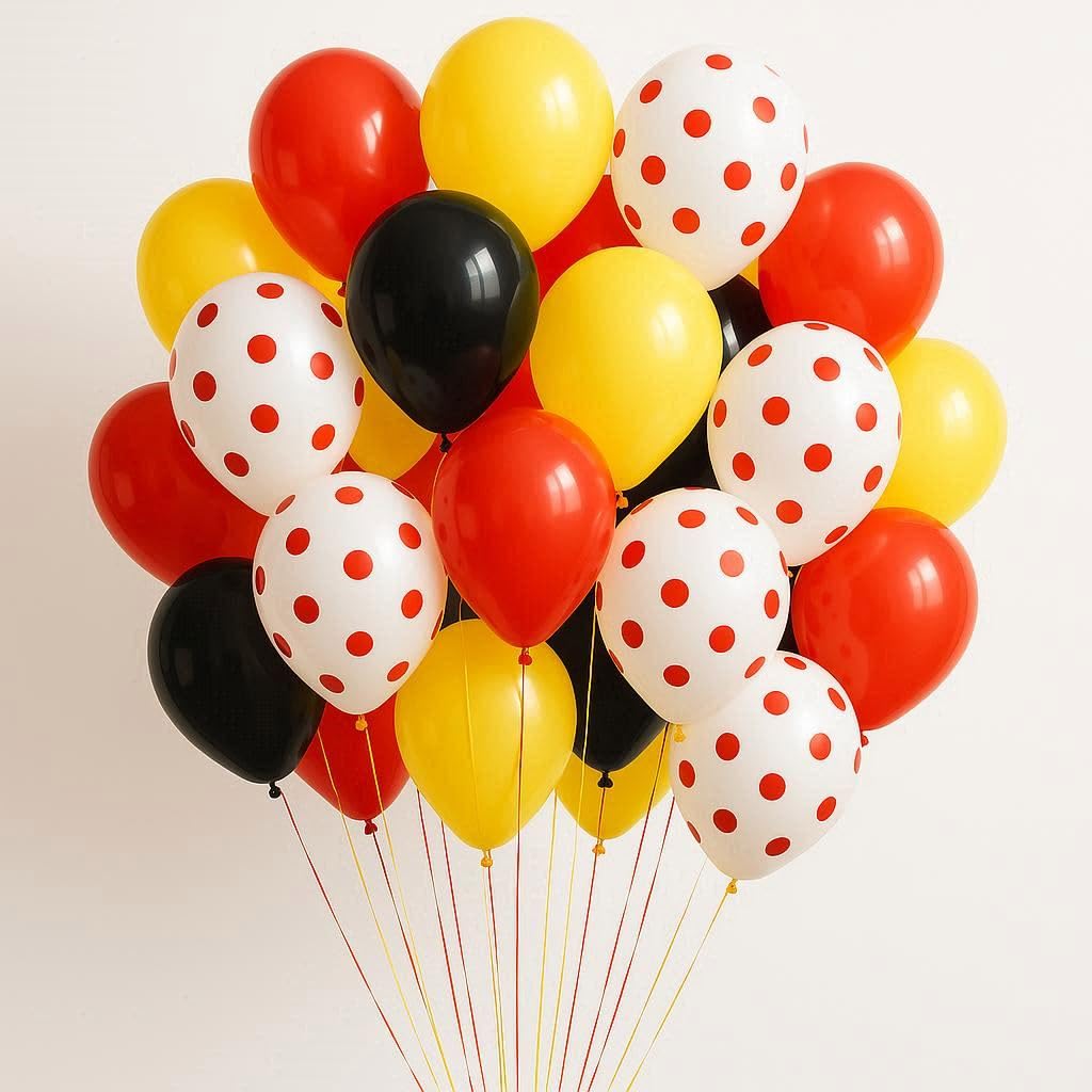Red Yellow Black Polka Dot Latex Balloons 30 Pack Mixed Colour Party Balloons for Birthday Kids Party Circus Theme Sports Events Baby Shower Celebrations