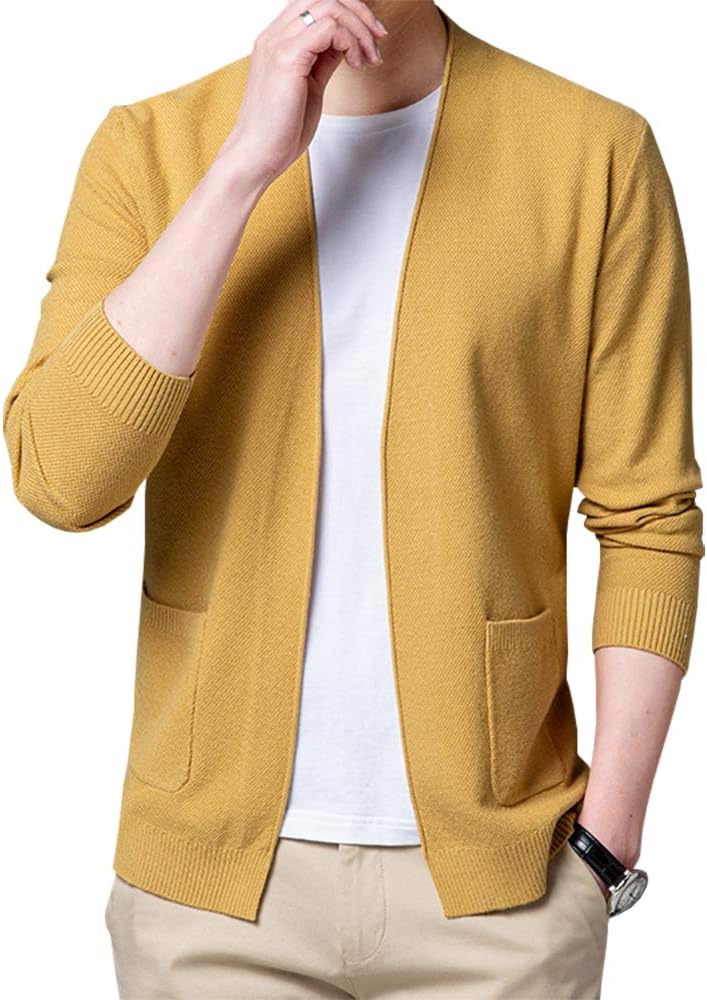 Mens Casual Open Front Long Sleeve Cotton Cardigan Sweater