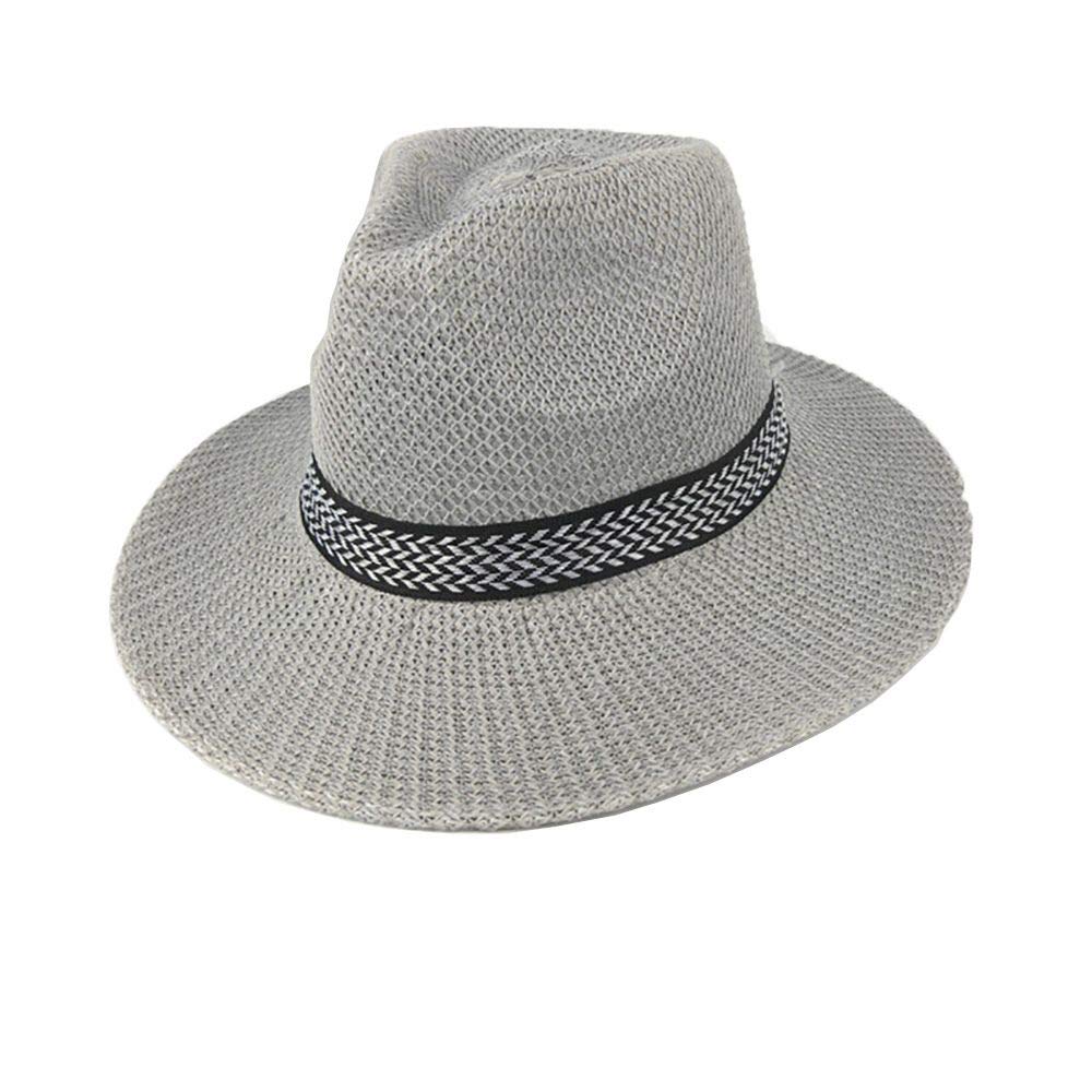 Fedora Hats for Men Straw Hat Summer Beach Hat Sun Hat for Holiday Traveling Hat, Grey