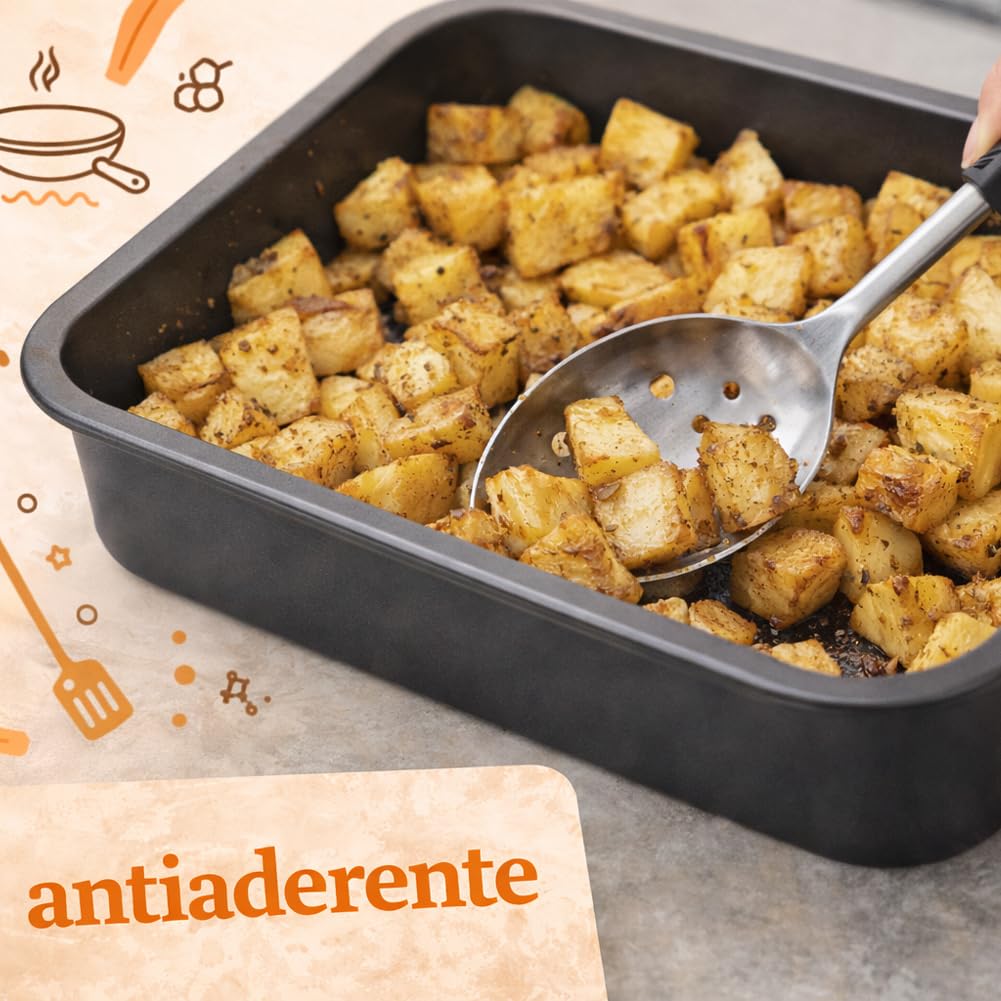 BAKAJI Set 4 Teglie Vulcano Rettangolari da 20-25 - 30-35 cm da Forno con Maniglie e Fondo Antiaderente e Cottura Omogenea, Teglia Ideale per Cucinare Rapidamente Lasagne, Dolci, Facile da Pulire