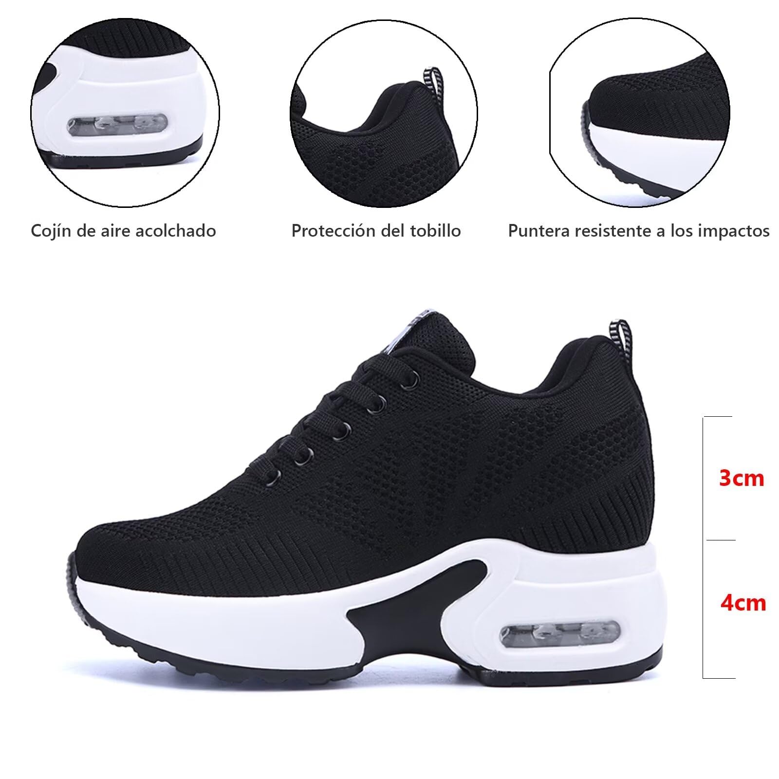 Zapatillas con Tacón de Cuña para Mujer Zapatillas Deportivas Transpirables Zapatos Ligeros Invisibles para Aumentar Estatura