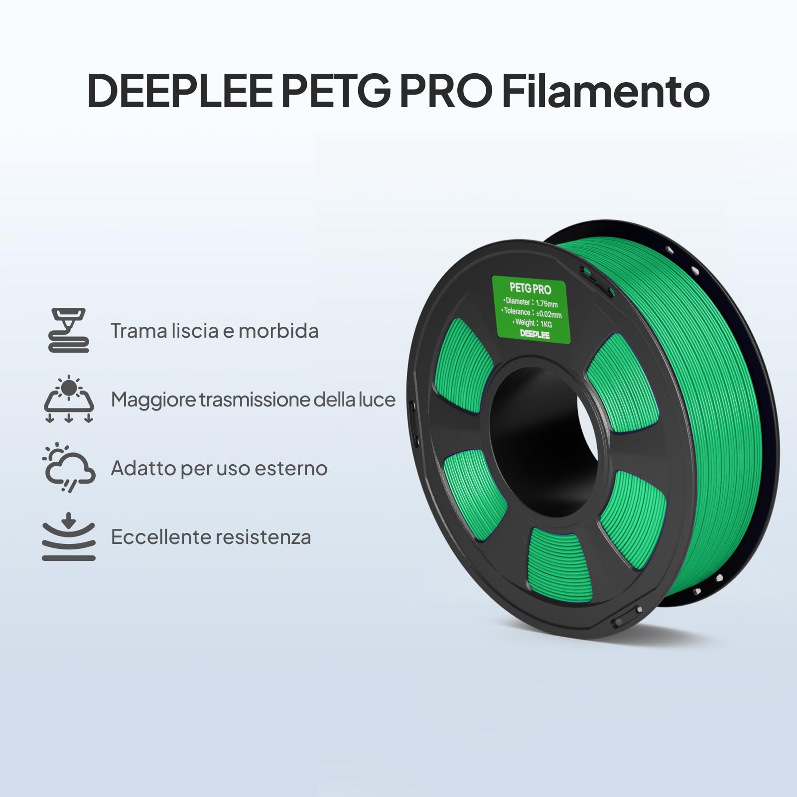 DEEPLEE PETG Pro Filamento 1.75 mm - Kit da 4 Bobine (Bianco x2, Grigio x2), Totale 4 KG, Alta Resistenza e Tenacità, Prestazioni di Stampa Ottimizzate, Resistenza Climatica, per Stampanti 3D FDM