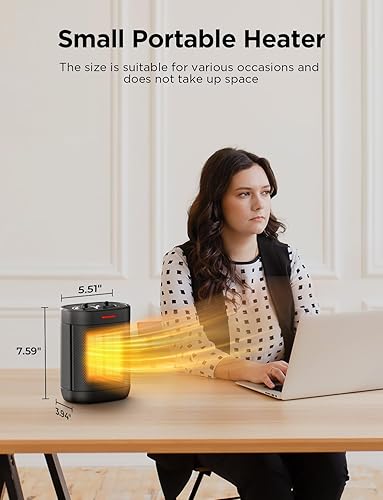 Miniatura 7 de Calentador de espacio pequeño de 1000 W para uso en interiores, calentamiento rápido 2S, calentador eléctrico de cerámica PTC con 3 modos,