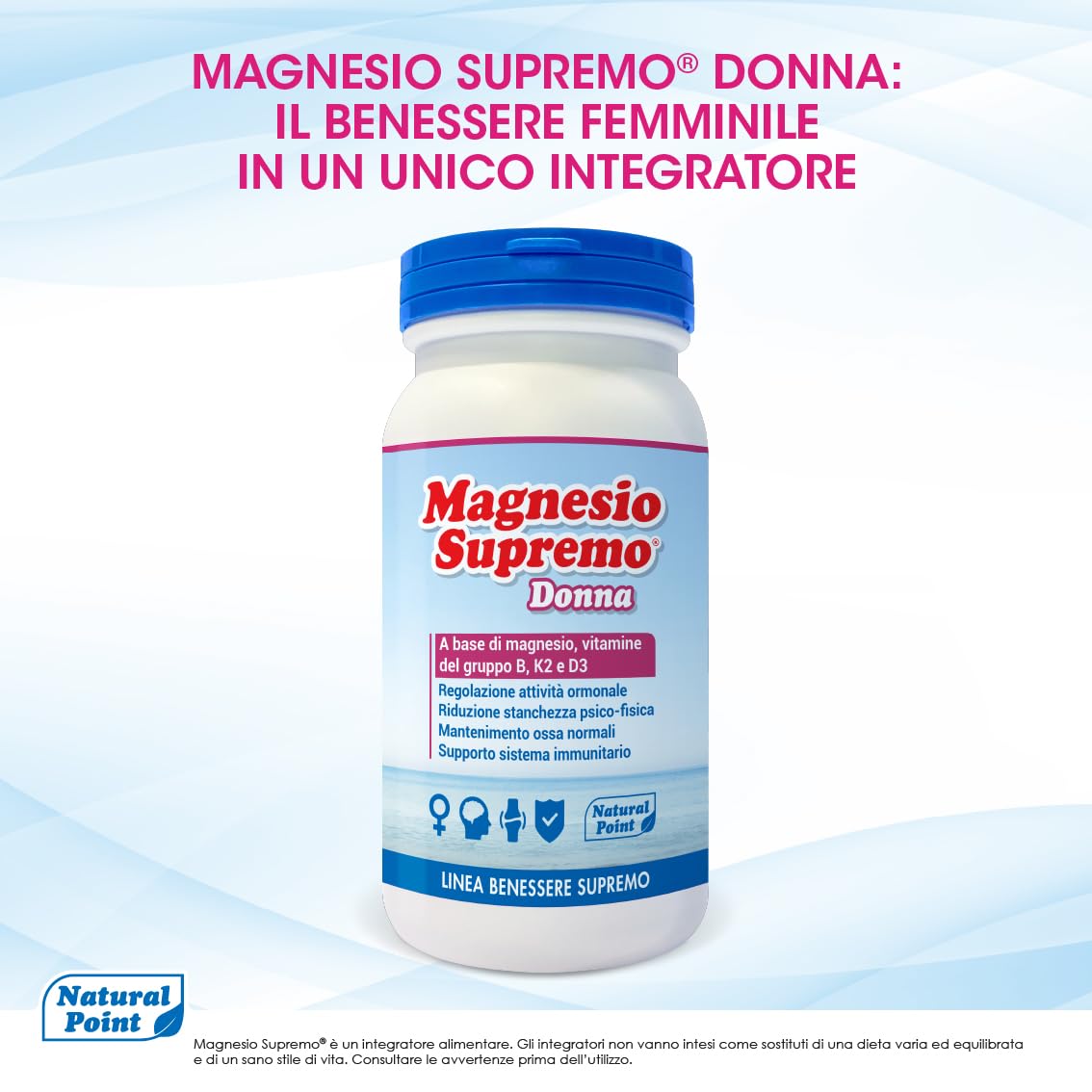 Donna Integratore Ad Elevato Assorbimento 350 g, 2x175 g | Magnesio Citrato In Polvere, con Vitamine B6 B9 B12 K2 D3, Supporto Ormonale Sistema Nervoso Energia Ossa