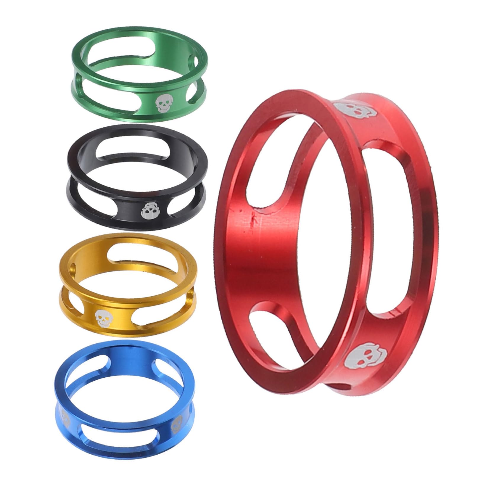 Happyyami 5PCS Aluminum Alloy Bike Handlebar Spacers Lightweight Hollow Out Gaskets for Mountain Road and Bicycles Red Green Blue Black Golden
