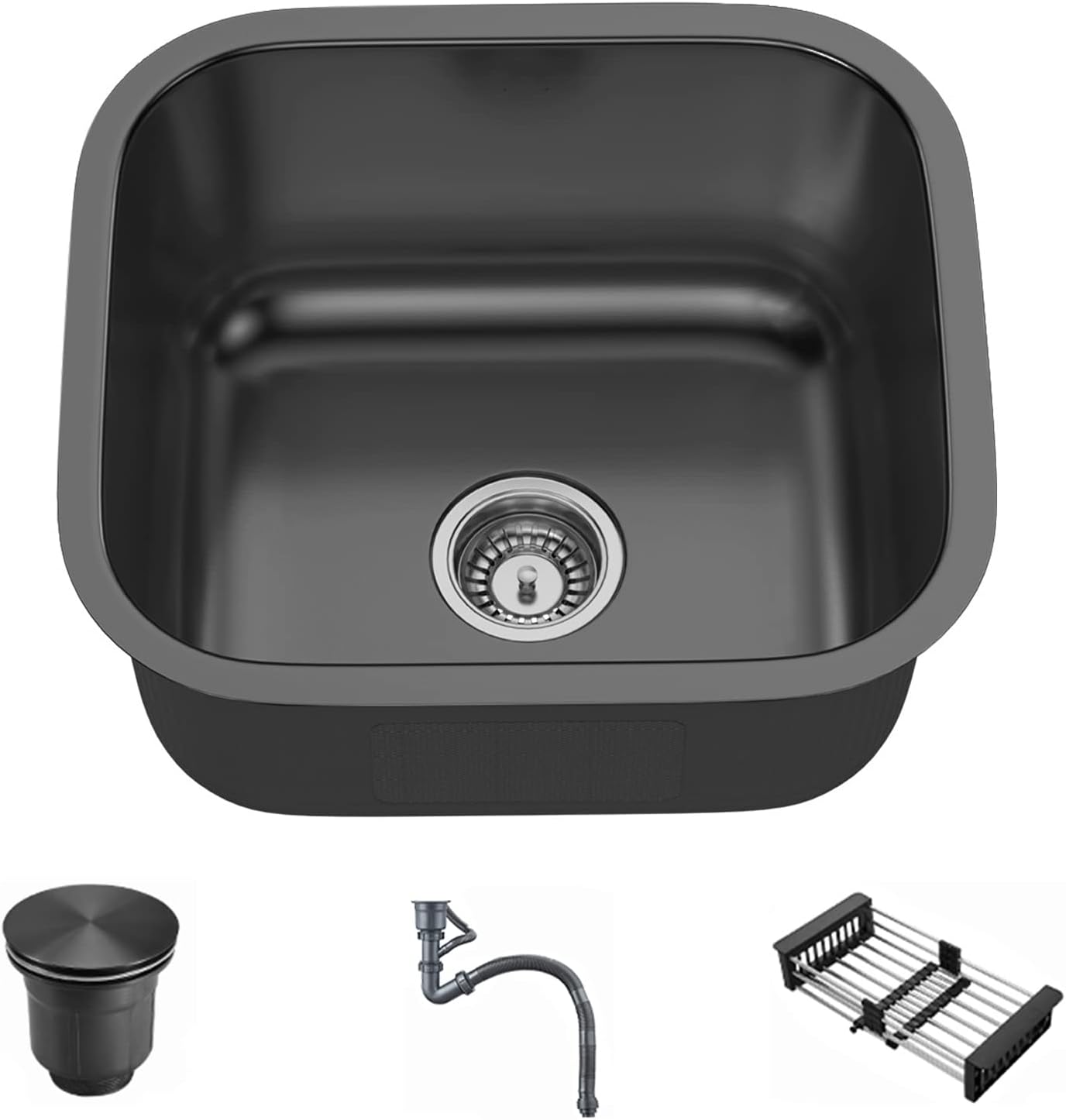 Stainless Steel Bar Sink,14inch Single Bowl Kitchen Sink, Drop-in kitchen sink with Accessories（black）