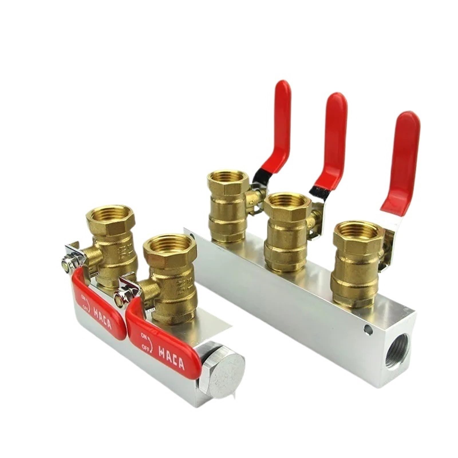 Bloque de distribución de Aire con colector neumático de Aluminio Macizo, con válvulas de Bola de latón, 1/2" BSPT Hembra, 27 x 36 mm, 2-10 vías, 4-12 Puertos.(1 in 2 out)