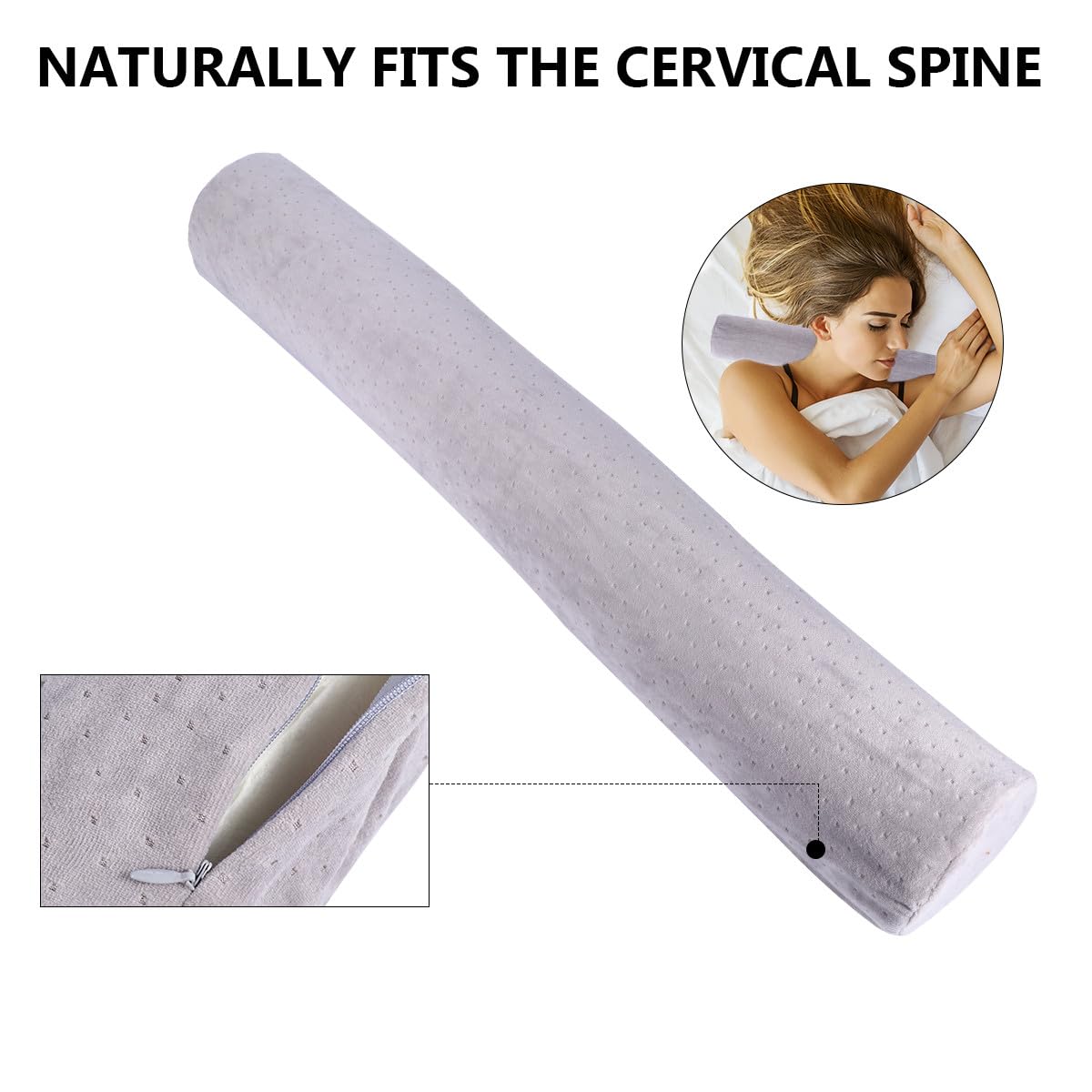 Almohada Cilíndrica Cuello Espuma Viscoelástica Soporte Cervical Multifuncional Color Gris Plateado Diseño Ergonómico para Aliviar Dolor y Mejorar Postura Adecuado para Uso en