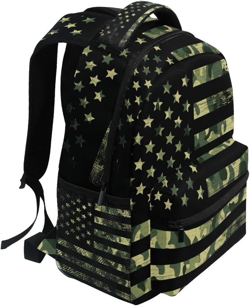 American Flag Camouflage Grunge Backpacks Travel Laptop Daypack School Bags for Teens Men Women